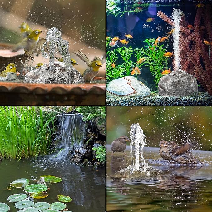 Saillong Bird Bath Water Fountain, Granite Air Pump Rock with Pump for Bird, Rock Waterfall Fountain, Feeder, Aquariums, Fish Tank (with Electric Power Source)