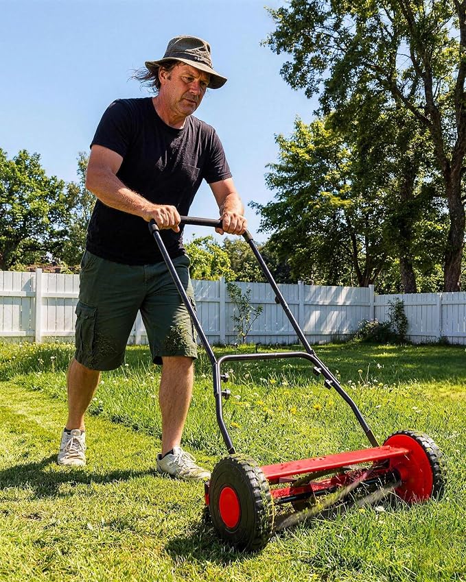 14" Hand Push Lawn Mower, 5-Blade Push Reel Lawn Mower with Adjustable Cutting Height, Quiet Eco-Friendly Manual Lawnmower for Home Garden - Image 7