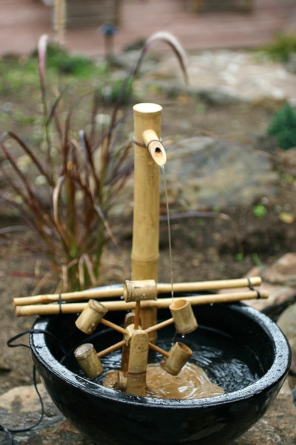 18” Bamboo Fountain Kit – Adjustable Branch Arm Spout with Quiet Pump for Indoor/Outdoor Bowl Fountains – Container Not Included | Natural Bamboo Water Feature for Zen Garden, Patio & Home Décor