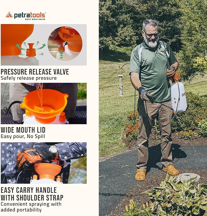 Petratools 2 Gallon Pump Sprayer - HD201 Garden Sprayer for Weeds, Lawn Care & Pesticides - 52" Long Hose, 2 Nozzles & Easy Carry Handle - Durable & Lightweight - Image 4