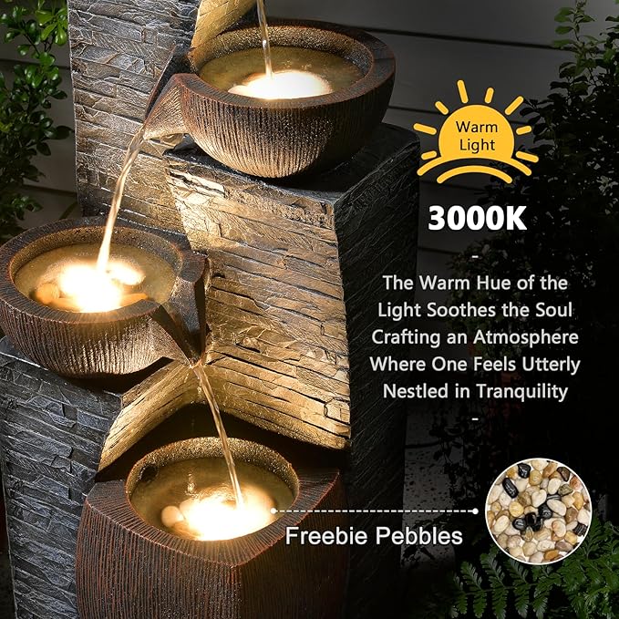38.2" Tall Outdoor Water Fountain,Stone Texture Modern 4 Tiers Cascading Bowls Garden Fountains Outdoor,Suit for Patio, Deck, Porch, Lawns, Backyard and Home Art Decor