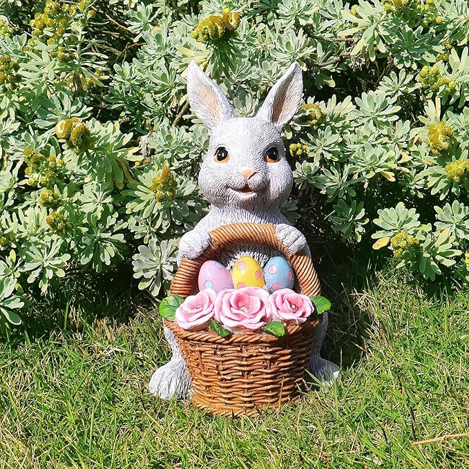 Bunny Easter Decorations Outdoor, Solar Rabbit Garden Statue, Unique Outside Lawn Animal Ornaments for Patio Clearance Balcony Court, Great Housewarming Gifts to Mom Women Birthday Mother's Day