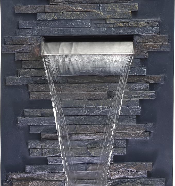 Alpine Corporation 32" Cascading Stone Wall Fountain with LED Lights – Outdoor Water Feature for Garden, Patio, Backyard & Home Decor, Gray
