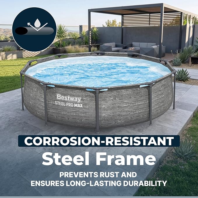 Bestway Steel Pro MAX 10' x 30" Above Ground Pool, Round Metal Frame Outdoor Swimming Pool Set with Filter Pump, Stacked Stone Print - Image 7