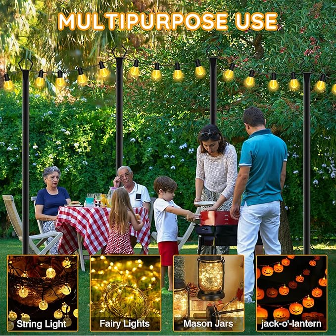 7 Pack String Light Poles,Poles for Outdoor String lights10 Ft Metal Poles with Fork for Outdoor String Lights,Outdoor Light Poles with Fork,Patio,Deck,Backyard