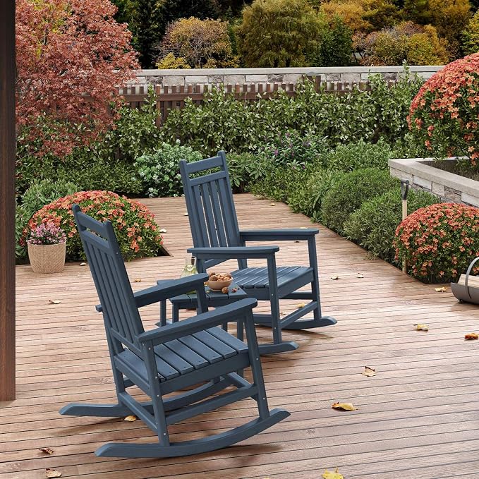 Garvee HDPE Rocking Chair Outdoor Set of 6 - Poly High Back Porch Rocker Chairs for Adults - All Weather Resistant Furniture for Patio Front Porch - Navy Blue - Image 7