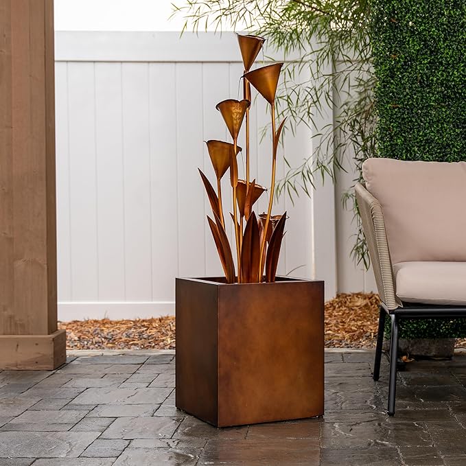 XBrand 46-Inch Sculptural Metal Multi-Tier Flower Water Fountain, Bronze
