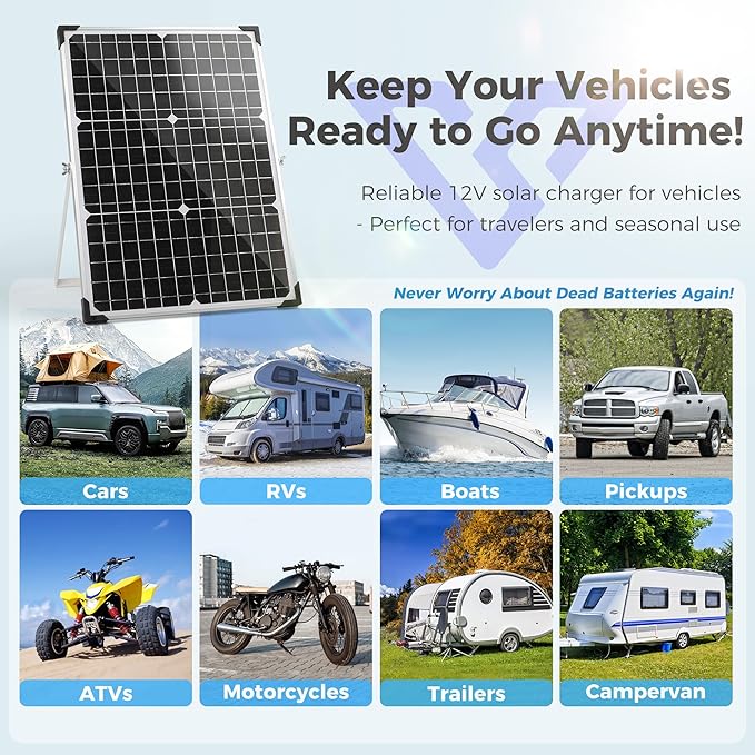 Voltset Solar Panel Kit 30W 12V with MPPT Controller, Solar Battery Trickle Charger Maintainer, Waterproof Solar Panel with Adjustable Mount Bracket for Boat RV Motorcycle Marine - Image 5