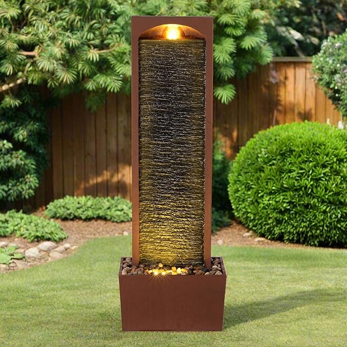 Teamson Home Outdoor 38.5” Textured Waterfall Fountain Yard Décor Red Rock
