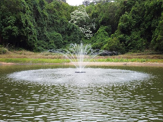 HQUA FS02 120V, 1/4HP, Large Pond Floating Fountain with FSL01 LED RGB Color-Changing Light Sets, 100’ Cord, 9000 GPH, Two Spray Patterns 25'×6' and 13'×4'