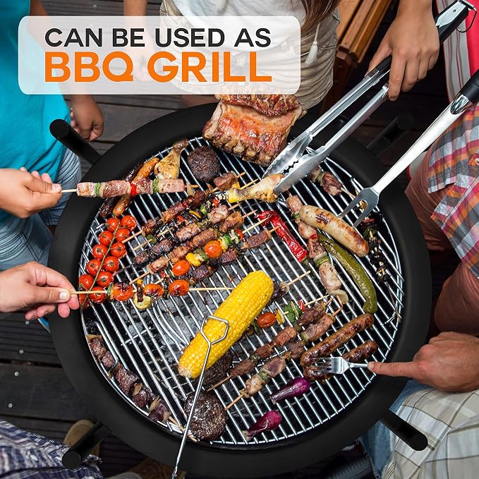 SereneLife Outdoor Wood Fire Pit - 26" Steel BBQ Grill with Mesh Spark Screen, Log Grate, Fire Poker & Cover for Camping, Picnic, Bonfire - Durable, Easy to Assemble, 2 in 1 - Image 4