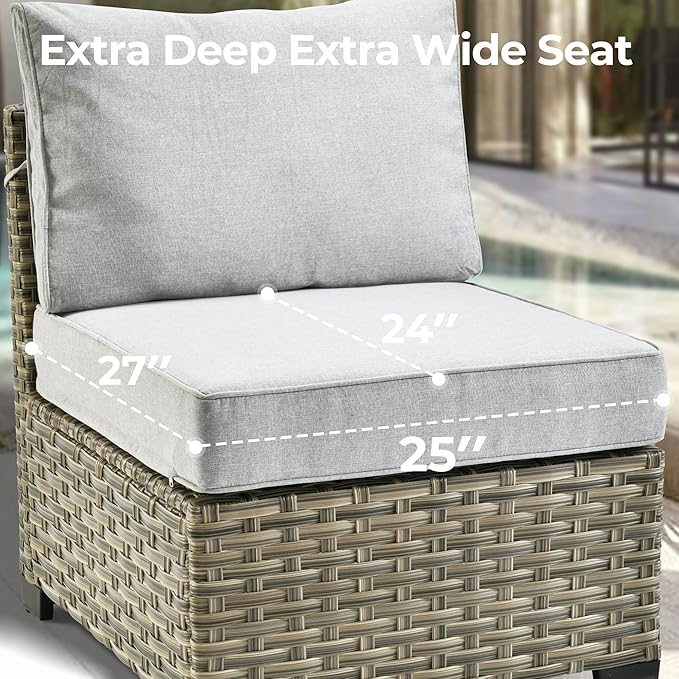 HOOOWOOO Outdoor Sectional Patio Furniture Set with Fire Pit Table,13 Pieces Wicker Conversation Sets L Shaped Couch,Extra Deep Out Door Sofa Outside Furniture with Swivel Rocking Chairs,Light Gray
