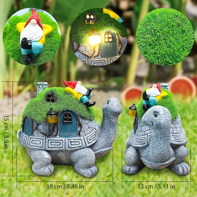 SunGlee Solar Turtles for Outdoors Turtle Solar Light Garden Statue Cute Tortoise Garden Outdoor Decor for Patio Lawn Yard Gifts for Mom Grandma Housewarming Birthday