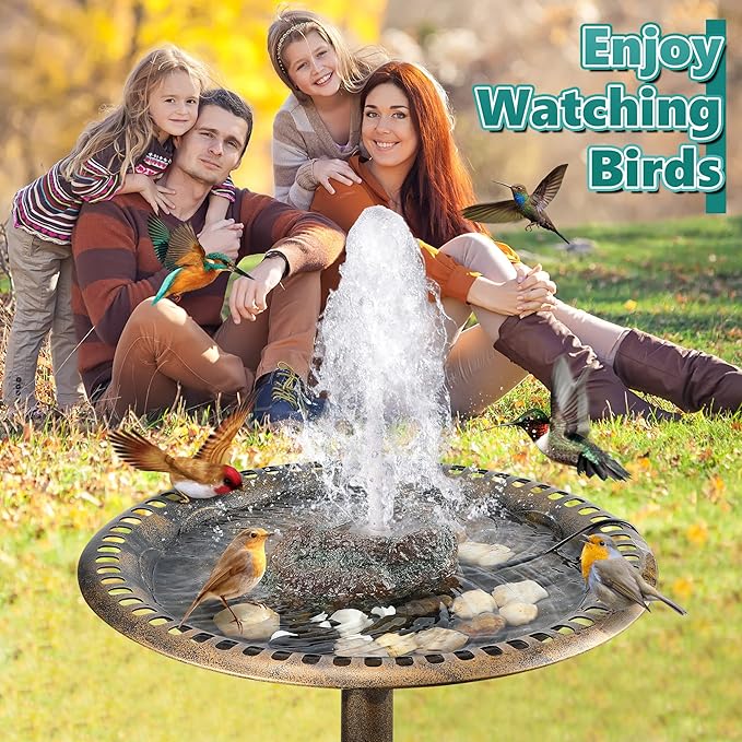 Dreyoo Fountain for Bird Bath, Red Moss Resin Granite Water Fountain Rock with 7W Water Pump, Bird Bath Fountains for Hummingbird Birdbath, Bird Feeder, Small Aquarium, Fish Tank