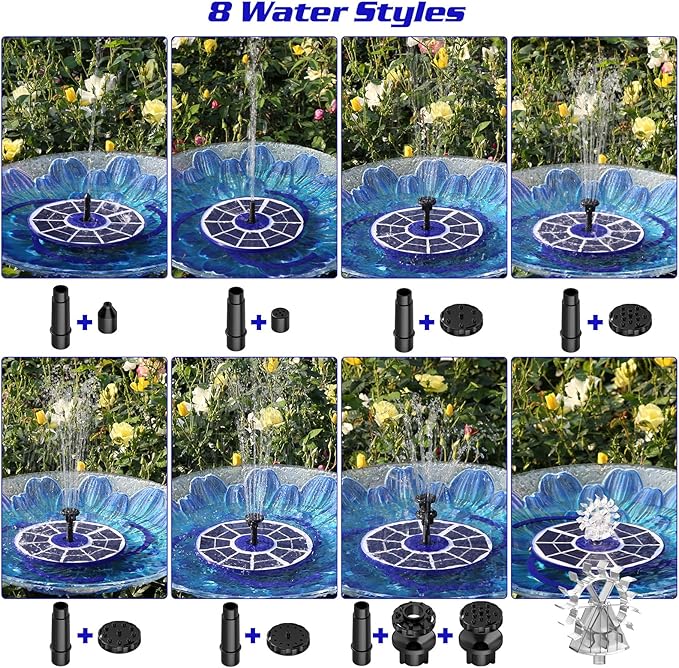 AISITIN 3.5W Solar Fountain Pump Built-in 1800mAh Battery, Solar Bird Bath Fountains with 8 Nozzles, Solar Water Pump for Garden Birdbath Pool Fish Tank Pond and Outdoor (purple)