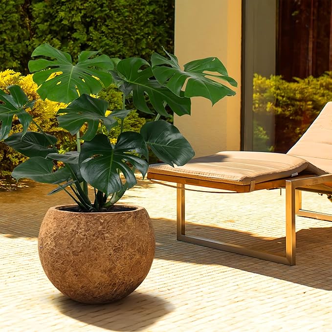 17 H x 21" Dia (15" Pot Opening) Round Fiberstone Planter with Drainage Hole, Indoor/Outdoor Large Plant Pot for Home Patio Garden, Ideal for Large Plants -Camel