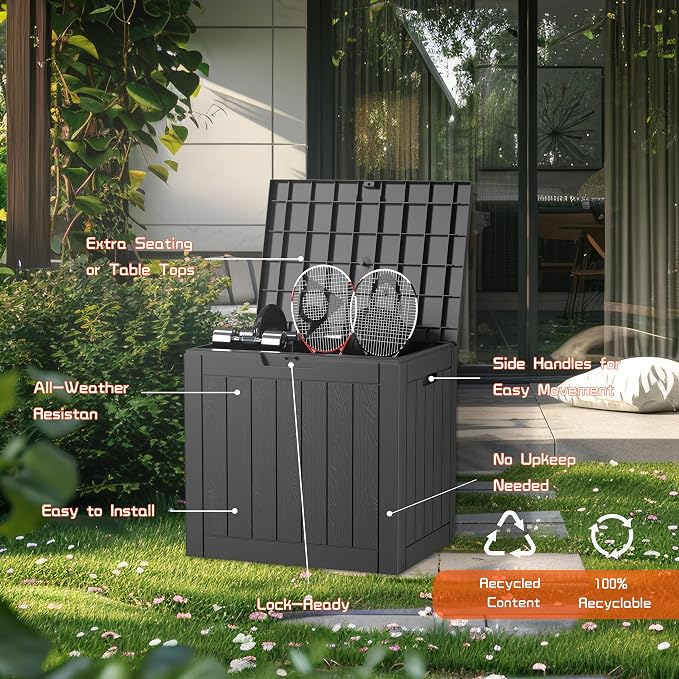 EasyUp 35 Gallon Resin Deck Box Waterproof, UV Resistant Outdoor Storage Box for Delivery, Patio, Garden,and Porch,Striped Black - Image 6