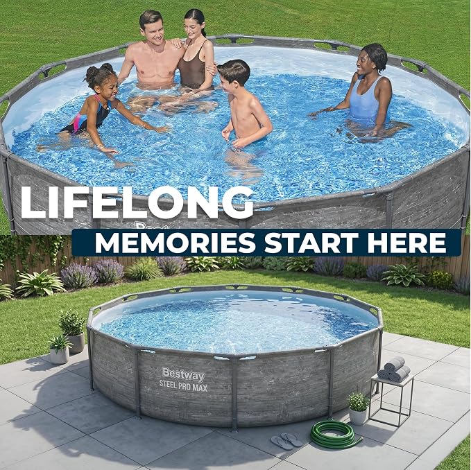 Bestway Steel Pro MAX 12' x 30" Above Ground Pool, Round Metal Frame Outdoor Swimming Pool Set with Filter Pump, Stacked Stone Print - Image 9