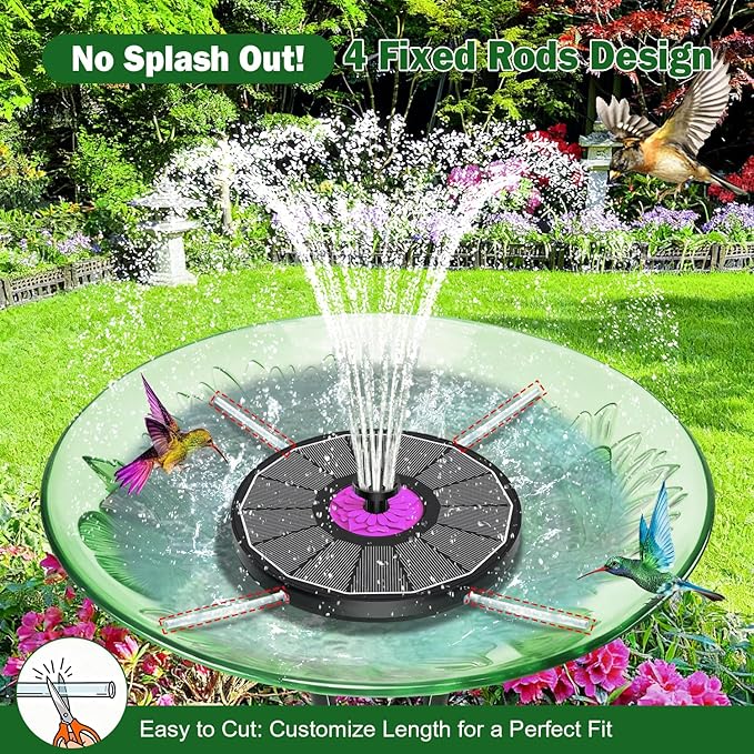SZMP Powerful 3.5W Anti-Drift Solar Fountain for Bird Bath, Solar Powered Water Pump with 7 Nozzles, Bird Bath Fountain for Garden, Pool, Pond – Attracts Hummingbirds (Black)