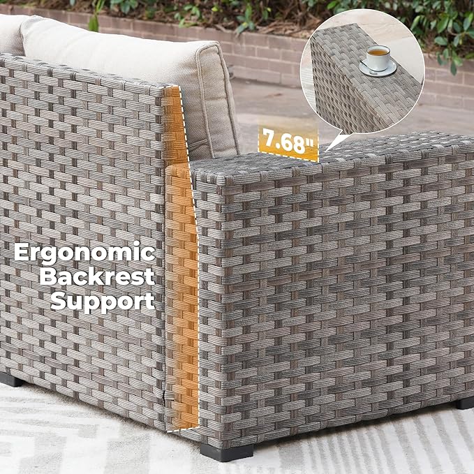 ovios 10 Pieces Patio Furniture Set, Outdoor Wicker Sectional Sofa with 54" Fire Pit Table Swivel Chairs, Modern Modular Deep Seat Rattan Couch Conversation Sets, Beige