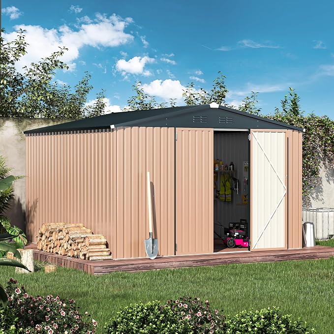 AECOJOY 10'x10' Outdoor Storage Shed, Large Metal Sheds & Outdoor Storage Clearance Steel Yard Shed with Lockable Doors, Utility and Tool Storage Garden Sheds for Barkyard, Patio and Outside Use - Image 5