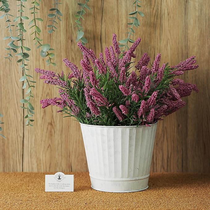 Hosley Metal Planters Pack of 2, Ideal Farmhouse Decor for Floral Arrangements Weddings, Gift Special Events Parties Outdoor Planters White wash 7" Dia x 6" H