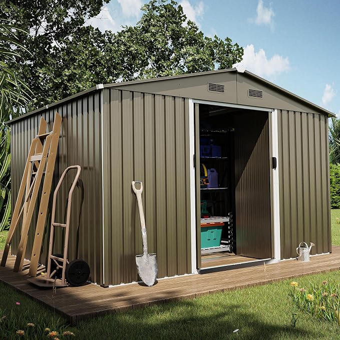 10FT x 8FT Outdoor Storage Shed, Waterproof Lockable Door Metal Tool Shed with Sliding Door and Ventilation, Gardening Tool Storage Room, Metal Storage Shed for Gardens and Lawns - Image 4