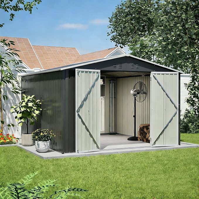 YOPTO 10x10 FT Outdoor Storage Shed,Large Metal Tool Sheds with Updated Frame Structure and Lockable Doors, Garden Shed for Backyard Patio Lawn, Black - Image 5