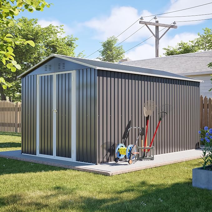 YOPTO 8x12 FT Large Outdoor Storage Shed with Lockable Doors & Floor Base,Weather-Resistant Metal Tool Shed for Garden, Backyard,Patio,Lawn,Gray - Image 4