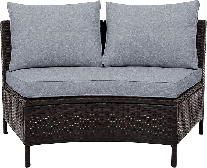 Merax Patio Conversation Set, 5 Pieces All-Weather PE Rattan Wicker Sofa Set, Half-Moon Outdoor Patio Sectional Sofa Set with Tempered Glass Table, Gray
