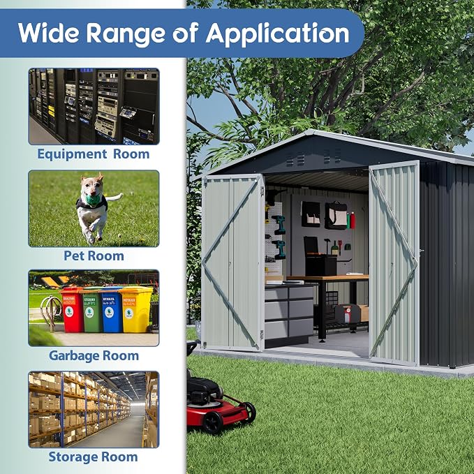 YOPTO 10x10 FT Outdoor Storage Shed,Large Metal Tool Sheds with Updated Frame Structure and Lockable Doors, Garden Shed for Backyard Patio Lawn, Black - Image 10