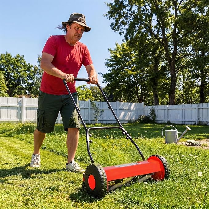 16" Push Lawn Mower, Manual Hand Push Lawn Mower Without Grass Catcher, Lightweight & Portable Walk-Behind Mower for Small Yards, Garden & Patio - Image 7