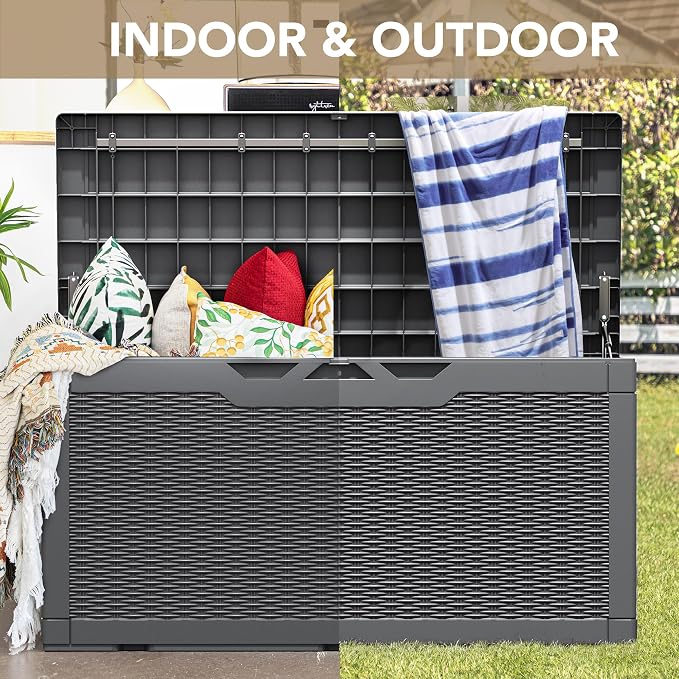 Devoko 100 Gallon Waterproof Large Resin Deck Box Indoor Outdoor Lockable Storage Container for Patio Furniture Cushions Garden Tools (100 Gallon, Grey) - Image 8