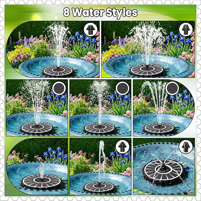 Yzert Solar Fountain with 2000mAh Battery & Innovative Indicator Works in Cloudy Day, 3.5W 2026 Glass Solar Water Fountain Pump Flower Shape with 7 Nozzles for Bird Baths, Pools, Outdoors (White)