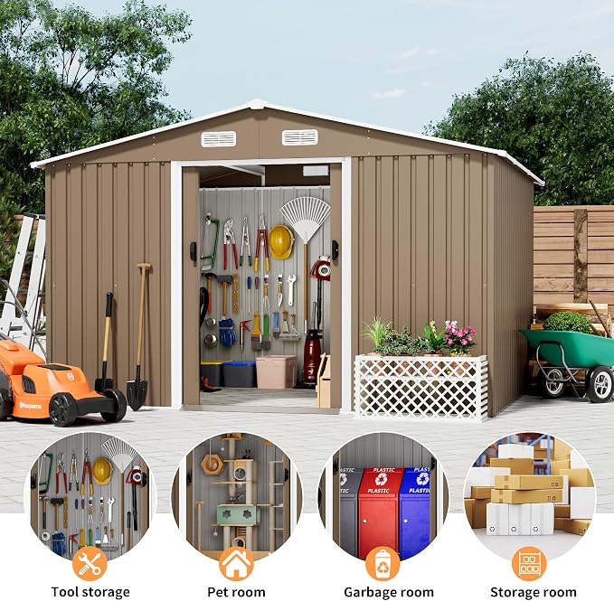 Kurapika Outdoor Storage Shed, 10x8FT Large Metal Tool House with Opening and Lockable Door, for Garden, Patio, Backyard, Lawn - Image 6