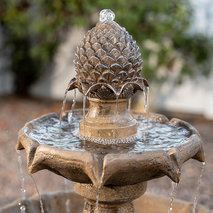 XBrand 44" Solar Powered 2-Tier Outdoor Water Fountain, Fiberglass Resin Garden Bird Bath Fountain with Auto Shut-Off Pump