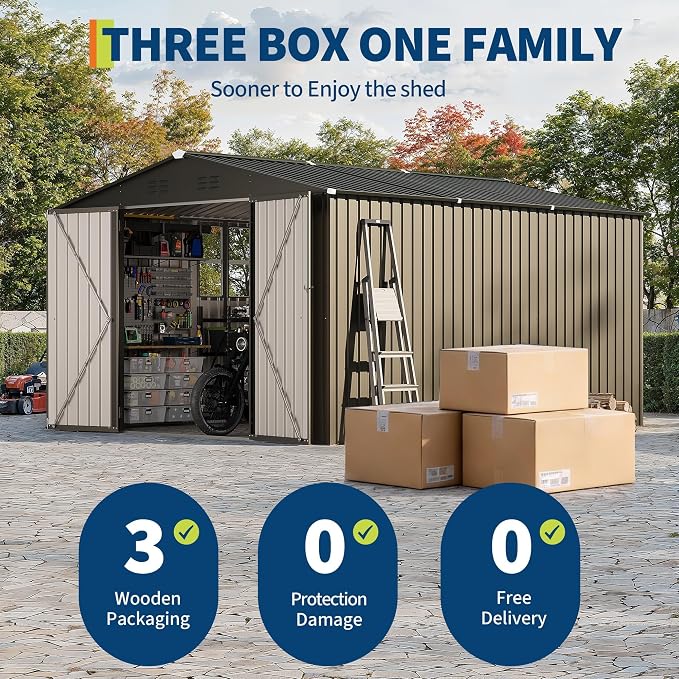 10X12 FT Storage Shed，Lockable Gable Roof Garden Shed with Grid Window, All-Weather Resistant Storage Unit for Bikes, Ladders, Patio Supplies & Garden Essentials - Image 8