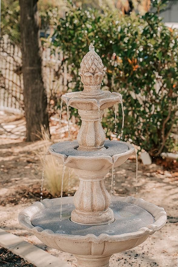 XBrand 51" 3-Tier Outdoor Freestanding Waterfall Fountain with Pump and Pineapple Finial, Beige
