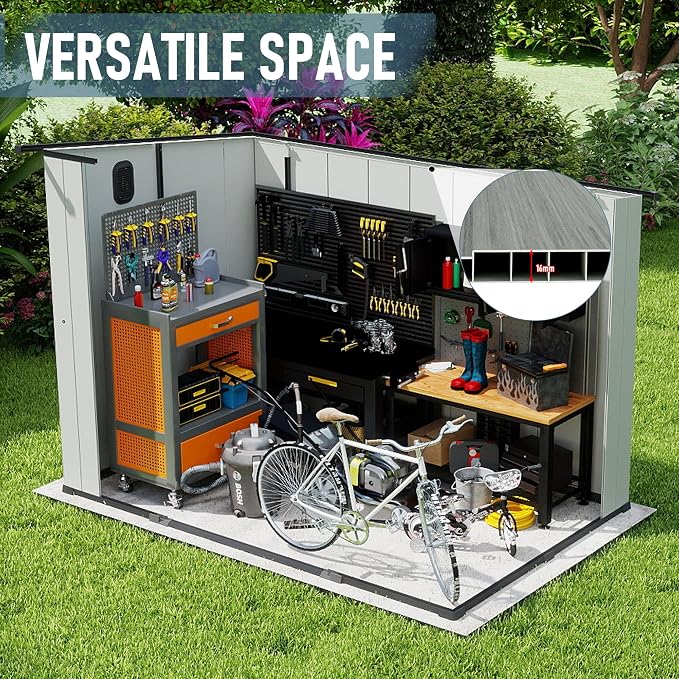 Domi 6.2x9.3 FT Outdoor Resin Storage Shed, All-Weather Double-Wall Storage Building with Sloping Roof for Backyard, Garden, Lawn Tools, Mower, Bike & Pool Equipment, Lockable Doors, Ventilated Roof - Image 4