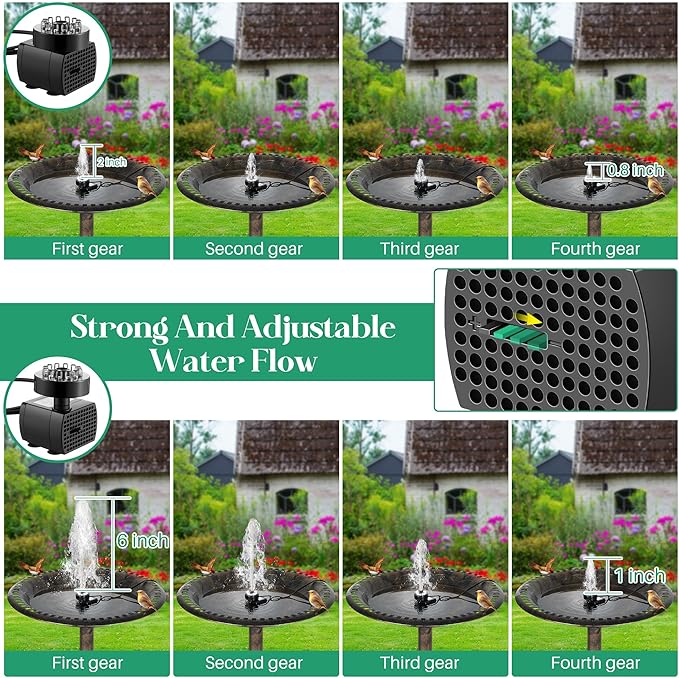 Bird Bath Fountains with 12 LED Lights, 24 Hour Working Fountain Pump with Light, Adjustable Watering Submersible Pump for Outdoor Water Garden, Pond(Cool White)