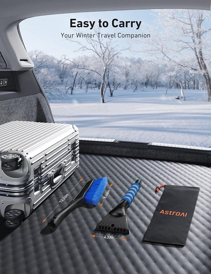 AstroAI 2 Pack 27" Snow Brush and Ice Scrapers for Car Windshield, Detachable Snow Scrapers with Ergonomic Foam Grip for Cars, Trucks, SUVs (Heavy Duty ABS, PVC Brush, Orange) - Image 6