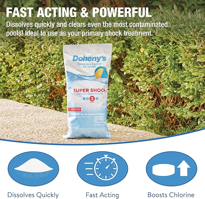 Doheny's Super Pool Shock | Pro-Grade Chlorine Shock, Quick-Dissolving, Fast-Acting 68% Cal-Hypo Granular Pool Shock | 6 x 1lb Bags, Proudly Made in the USA - Image 3