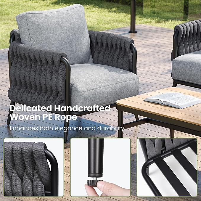 Outdoor Patio Furniture Set, Outdoor 5-Seat Sofa with Coffee Table, Waterproof Thick Cushion Patio Conversation Set, All Weather Outdoor Couch Set for Deck, Lawn, Balcony, Porch