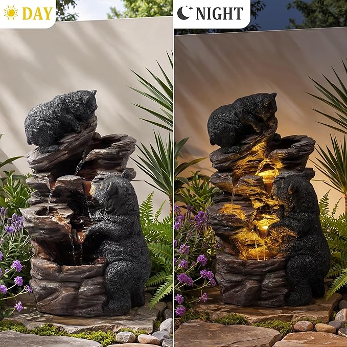 21.7" Tall Outdoor Water Fountain, 5 Tier Cascading Bowls and Stacked Water Fountain with LED Lights, for Yard Décor, Backyard, Patio and Deck (21.7'')