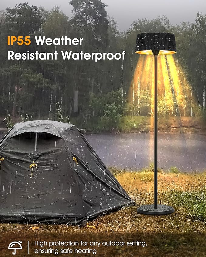 Electric Outdoor Heater for Patio, 1500W Infrared Heater for Indoor & Outdoor, IP55 Waterproof, Fast Heating, Tip-Over Protection, Perfect for Garden, Balcony, Garage (black, freestanding)