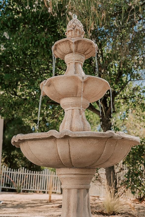 XBrand 51" 3-Tier Outdoor Freestanding Waterfall Fountain with Pump and Pineapple Finial, Beige