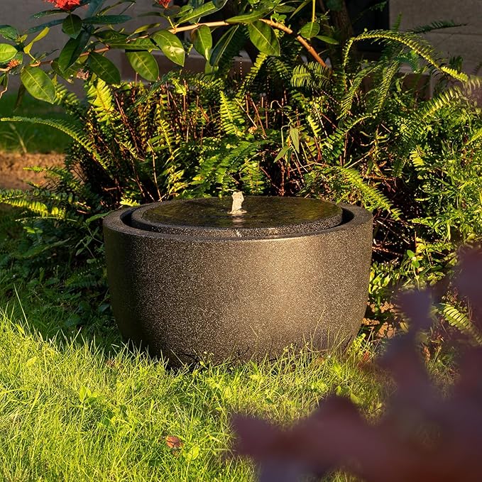 12.60” H Outdoor Water Fountain Made with Eco-Friendly Recyclable Materials, Polyethylene Round Bubbler Water Fountain Outdoor, Garden Decor with LED Light for Patio, Porch, Backyard (12.60")