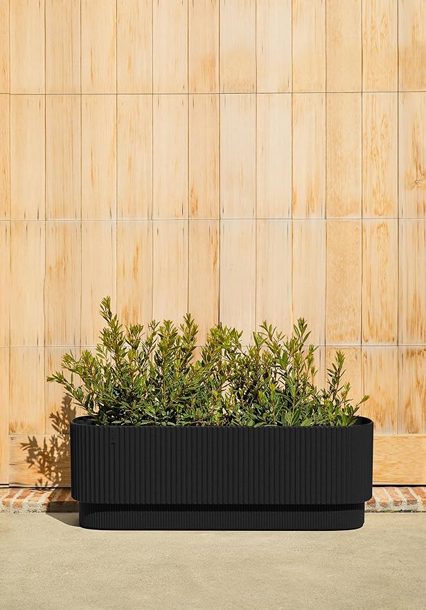 Veradek Demi Series Long Planter for Porch, Patio, Backyard | Durable Plastic-Stone Composite Material | Modern Décor for Shrubs, Flowers