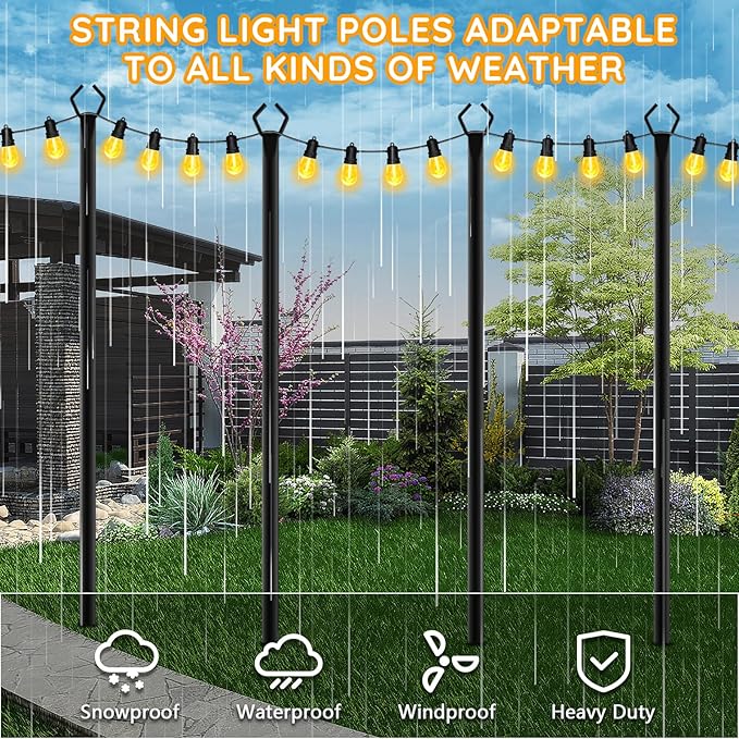 7 Pack String Light Poles,Poles for Outdoor String lights10 Ft Metal Poles with Fork for Outdoor String Lights,Outdoor Light Poles with Fork,Patio,Deck,Backyard