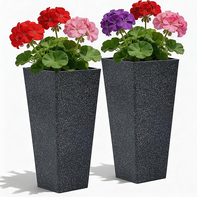 28" Tall Planters Set of 2, Oversized Terrazzo-Look PP Outdoor Pots for Plants, Versatile Indoor/Outdoor Flower Pots w/Drainage Hole for Patio, Garden, Porch & Living Room Decor, Ideal Gift